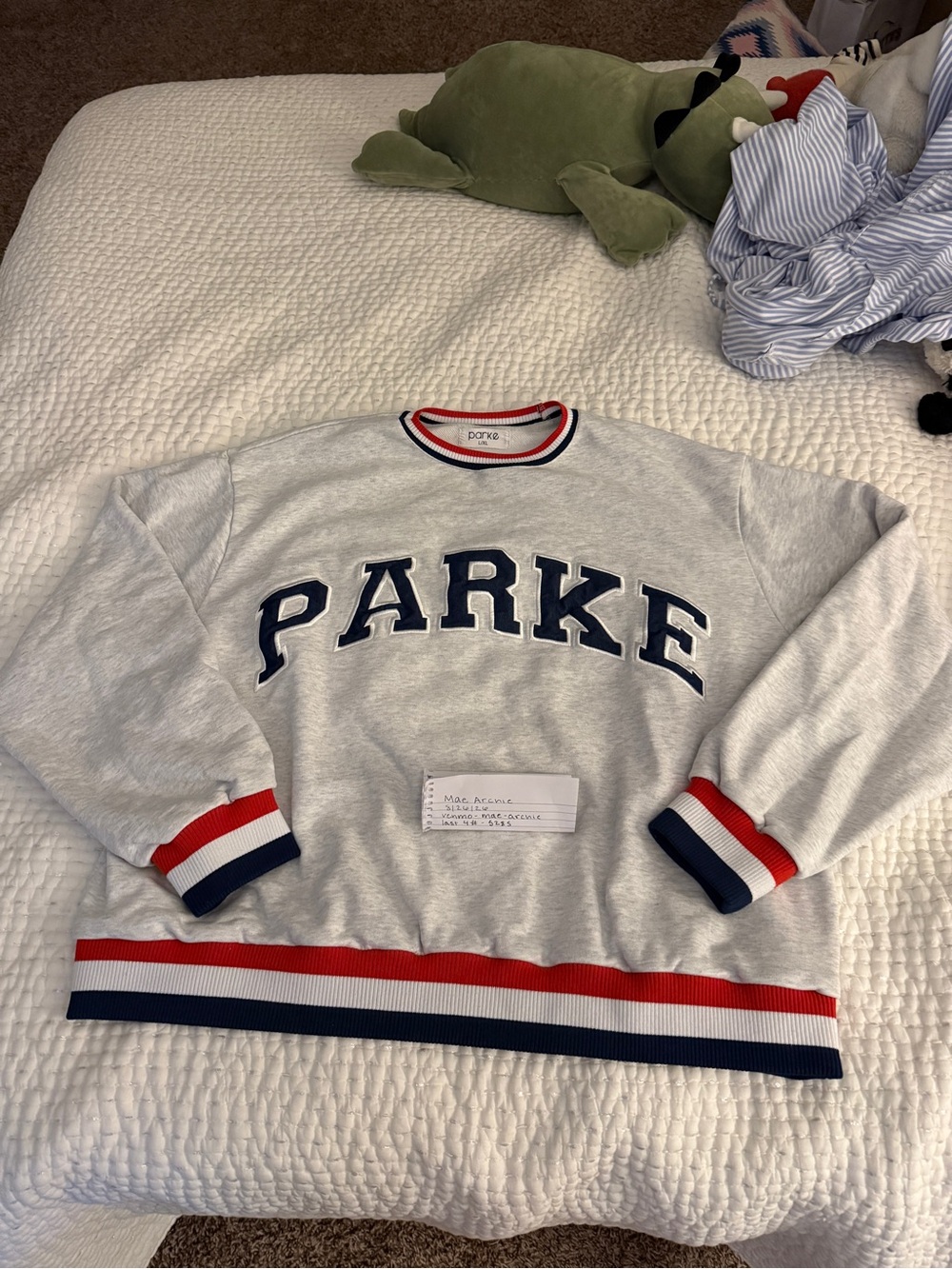 Parke Light Gray Crewneck Sweatshirt with Navy white & Red Trim